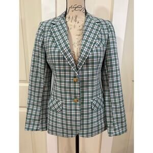 VTG Boston Traveler Green Plaid Blazer Size 8